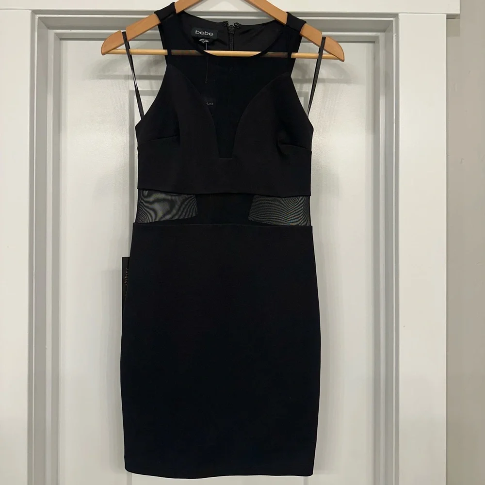 Bebe Sheer Panel Stretch Mini Dress - Picture 2 of 6